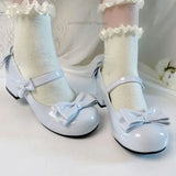 Purpdrank  Lolita Style Cute Round Head  Jane Pumps With Bow Women's Sweet Party Dress Midi Heels Shoes Fashion PU Sandals