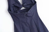 Purpdrank  Denim Dress Summer 2025 New Fashion Slim V-neck Hanging Neck Elegant Long Dress Women Street Holiday Chic Youth Party Dress
