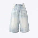 Purpdrank  Vintage High Waist Loose Wide Leg Jeans with Ripped Holes Retro American Style Loose Straight Denim Capri Pants for Women