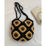 Purpdrank  Ethnic Style Sunflower Woven Bag for Women New Fashionable Tote Vacation Style Beach Bags