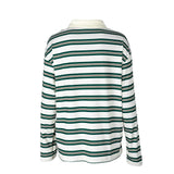 Purpdrank   Spring New Women's Oversized Striped Polo Shirt Long Sleeve Half Button Collared Casual Top Retro Commute Streetwear