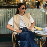 Purpdrank  Spring New Women's Fashion Style Casual Loose Versatile Wrinkled Hem Sleeveless Tank Top