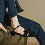 Purpdrank  New Summer Women Sandals Genuine Leather Women Shoes Square Toe Low Heel Shoes Narrow Band Cover Toe Modern Sandals
