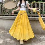 Purpdrank  High Waist Cotton and Linen Bohemian Women's Long Skirts Sashes 2025 New Spring Summer Vintage Solid Pleated Skirts