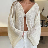 Purpdrank  Women Loose Fit Cardigans Smocked Tops Y2k Front Hook Button V Neck Knitted Sweater Autumn Long Sleeve Knitwear Streetwear