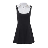 Purpdrank  y2k Mini Dress Women Summer Contrast Color Patchwork Lapel Collar Sleeveless A Line Mini Dress Evening Party Dresses