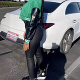 Purpdrank  Black EuropeAn-American Style New High-waisted Elastic Sexy Slim Leather Pants
