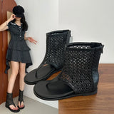 Purpdrank  Flat Clip-in Herringbone Cold Boots Women's New Summer Cutout Soft Sole Non-slip Mid-tube Bohemian Roma Sandals