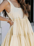 Purpdrank  Women Summer Mini Tank Dresses Sleeveless Solid Color Square Neck Tiered Beach Dresses