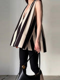 Purpdrank  Chic V-neck Backless A-line Stripe Loose Vests Fashion Women Sleeveless Top 2025 Casual Holiday Female Halter Tops High Street