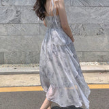 Purpdrank  Women Floral Spaghetti Strap Dress Elastic Ruched Sexy Hollow Backless Party Dress Summer Boho Vacation Beach Sundress