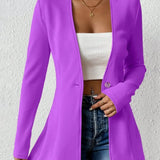 Purpdrank  Korean Style V-Neck Long-Sleeved Pure Color Suit Jacket European And American Fashion One-Button Design for Women