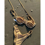 Purpdrank  Push Up Bikinis Swimsuit Women Swimwear Sexy Bikini Set Solid Biquini Bathing Suit Shell Swimming Suit Beachwear Female