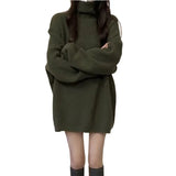 Purpdrank  Stylish High Collar Mid-Length Women's Knitwear Sweater Loose Striped Base Layer Autumn Winter New Lazy Style Top Shirt