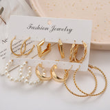 Purpdrank - Gold Color Pearl Hoop Earrings Set Metal Dangle Earrings Vintage Circle Geometric Twist for Women Girls Trendy Jewelry Gifts