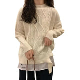 Purpdrank  Trendy Twists Pullover Fake Two Piece Splice Sweater Women Autumn Winter New Lazy Style Long Sleeve Loose Knit Top Design Jacket