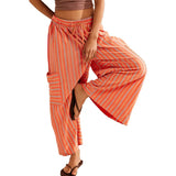 Purpdrank   New Spring Summer Colorful Striped Pants Casual Fashion Loose Lace Up Straight Pants Women