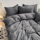Purpdrank  4PC Luxury Washed Cotton Bedding Set - King/Queen Duvet Cover & Pillowcases (Skin-Friendly, Breathable Home Textile)