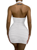Purpdrank  Cross Halter Cutout Bag Hip Mini Bodycon Dress Sexy Backless Pleated Women's Summer White Party Dress Fashion Prom Skirt Dimanaf