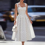 Purpdrank  Elegant Sexy Backless Print Dress Women Square Neck Sleeveless A-Line Dress Casual Summer Swing Bridesmaid Cocktail Prom Dresses