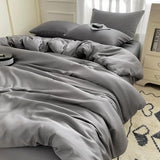 Purpdrank  Nordic Summer Washed Ice Silk Bedding Set with Sheet Duvet Cover Pillowcase Single Couple Bedsheet King Queen Double Twin Size