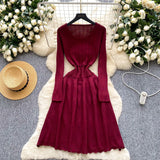 Purpdrank  Autumn Winter Hollow Out Knitted Women's Umbrella Long Dresses 2025 New Long Sleeve O-neck Loose A-line Dress Female