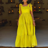 Purpdrank  Casual Women High Waist Long Dress Elegant Polka Dot Summer Beach Dress Simple Loose O-Neck Short Sleeve Vacation A-line Dress