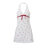 Purpdrank  y2k Dress 2000s Women Summer Cherry Print Sleeveless Backless A Line Mini Dress Beach Club Party Dresses Streetwear