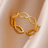 Purpdrank - Stainless Steel Rings for Women Jewelry Accessories Simple Vintage Gold Color Electroplated Adjustable Double Layer Wide Ring