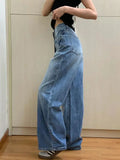 Purpdrank  Cowboy Pants for Woman Retro Blue Trousers Straight Leg High Waist Shot Women's Jeans Aesthetic Vibrant New in Teenagers Pant A