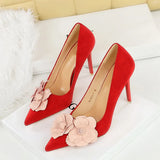 Purpdrank  Sweet Flowers Mixed-colors Faux Suede Women Pumps Elegant Pointed toe Stiletto High heels Spring Autumn Party Prom Wedding Shoes