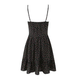 Purpdrank  Sexy Black Floral Chiffon Sling Dress Women Front Open Buttons V neck Ruffles Hem Short Dresses Femme Mini Vestidos Robe