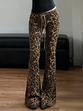 Purpdrank  Fashion New Leopard Print Flare Pants Women's Drawstring Tie Up Waist Slim Long Trousers Hot Girl Streetwear Trendy Pants