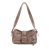Purpdrank  Retro Rivet Underarm Bag Star PU Girl Shoulder Bag Zipper Large Capacity Crossbody Bag