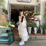 Purpdrank  White French Style Strapless Dress Women's Spring Summer Beach Vacation Short Size 150 Cake Skirt XS 145 Polyester Fiber