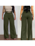 Purpdrank  Women Shiny Army Green Pants High Waist Trousers Office Work Lady Full Length Summer Bottoms Capris Autumn Winter