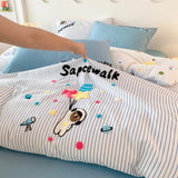 Purpdrank  Cartoon Embroidery Bedding Set Room Decor Breathable Single Double Comforter Four-Piece Set Pillowcases Bed Linens Home Textiles