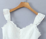 Purpdrank  White Spliced Mesh Lace Sexy Corset Women Summer Tank Tops Wood ears V neck Front Buttons Slim Through Buttons Crop Top