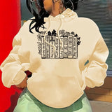 Purpdrank  Women's Fleece-Lined Hooded Sweater Autumn Winter European American Fashion Printed Back Bag Collar Style