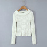 Purpdrank  Autumn French Turn Down Collar Long Sleeve Solid Elegant Temperament Knitted Pullovers