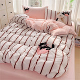 Purpdrank  Cartoon Embroidery Four-Piece Set Quilt Cover Bed Sheet Pillowcase Bedding Sets For Kids Duvet Cover Comforter Queen King Size