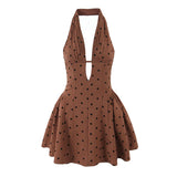 Purpdrank  French Style Flocking Polka Dot Retro Sexy Halter Dress Women Fashion Backless Low Waist Slim Summer Mini Dresses 2025