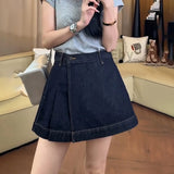 Purpdrank  Fashion Irregular Pleated Denim Skirts for Women Summer 2025 New High Waist Slim A-line Skirt Pants Female Mini Shorts Skirt