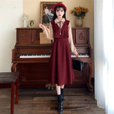 Purpdrank - Vintage Patchwork Dress Long Sleeve Spring Autumn Preppy Style Temperament Clothing Fake Two Piece Female Slim Women Dresses