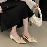 Purpdrank  Brand Pointed Toe Chunky Root Satin Heels Women Bowknot Shallow Design Elegant Party Shoes Fashion Luxury Designer Pumps Ladies