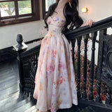 Purpdrank  3D Floral Camisole Dresses Women Summer Splicing Princess Fluffy Loose Long Short Pullover High Waisted V-neck A-line Skirt New