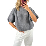 Purpdrank  Women's Spring Autumn Knit Sweaters Half Sleeve O Neck Solid Color Casual Knitwear Loose Pullover Tops