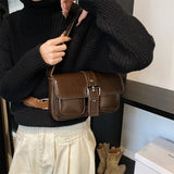 Purpdrank  Retro Women Bags Belt Buckle Design Single Shoulder Bag Flap Shape Pure Color Casual Street Underarm Satchels Latest