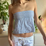 Purpdrank  y2k Tube Top Summer Women Striped Off Shoulder Strapless Sleeveless Bandeau with Bow Decor 2000s Clothing Streetwear