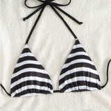 Purpdrank  New Shorts Three-Piece Black White Striped Bikini Set Women Summer Swimming Wading Sports Sexy Backless Lace Up Style Swimwear